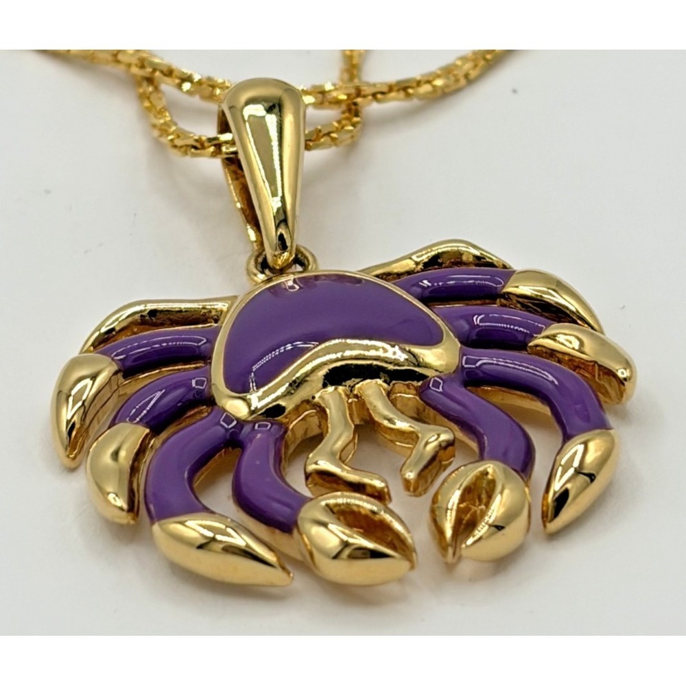 Zodiac Cancer Crab BOB MACKIE Gold Toned Purple Enamel  Pendant Necklace